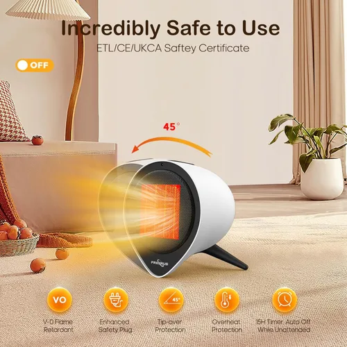 Miniatura 2 de Calentadores de cerámica pequeños para uso en interiores, calefacción eléctrica PTC de 1500 W con temporizador de 15 horas, protección contra