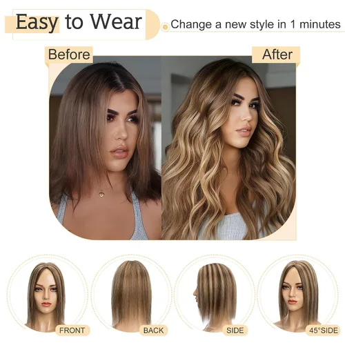 Miniatura 5 de SEGO Toppers de cabello humano para mujeres con cabello adelgazante, base de seda de 7 * 13CM (2.8 x 5.1 in), 100% cabello humano real, postizos