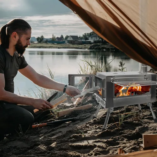 Miniatura 2 de Estufa de leña al aire libre, portátil con tubo de chimenea para cocinar, acampar, tienda de campaña, senderismo, pesca, mochilero