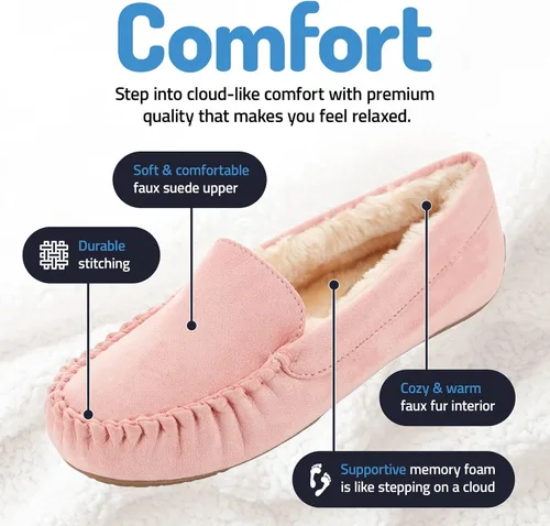 Miniatura 15 de Floopi Pantuflas para mujer, forro de piel sintética suave con espuma viscoelástica acogedora, pantuflas de casa para mujer con suela antideslizante