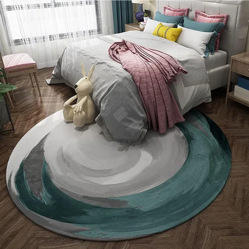 Alfombra redonda contemporánea de color gris y verde, alfombra circular para sala de estar, dormitorio, mesita de noche, alfombra de decoración del