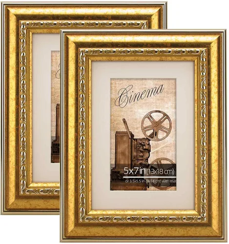 Miniatura 20 de 2 Pack de Marcos de Fotos 5x7 Desgastados en Verde con Acentos Plateados, Estilo Clásico y Ornamentado, Con Alfombrilla para Fotos de 3.5x5.5