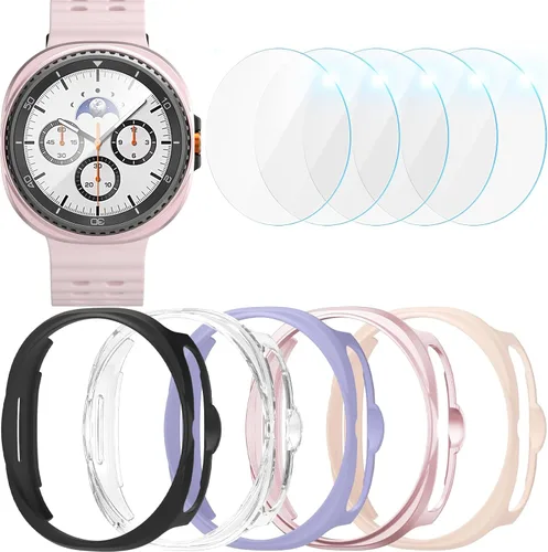 Miniatura 14 de [Paquete de 5+5] Funda protectora de pantalla para Galaxy Watch 7 de 40 mm, cubierta protectora impermeable + protector de pantalla de vidrio