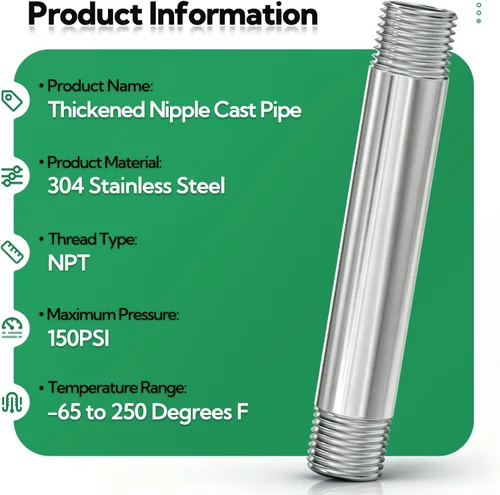 Miniatura 3 de TAISHER 2 accesorios de tubería de acero inoxidable, 1/2 "NPT x 1/2" NPT macho roscado, tubo fundido de pezón de 6 pulgadas de longitud