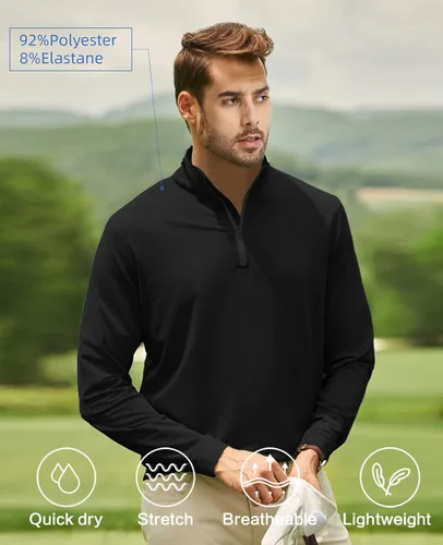 Miniatura 4 de Sudadera con cremallera de un cuarto para hombre, polo de manga larga, para golf, secado rápido 14, protección solar UPF 50+