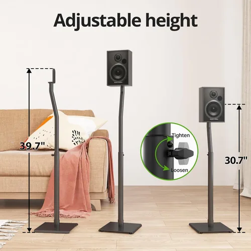 Miniatura 6 de USX MOUNT Soportes universales para altavoces, altura ajustable que se extienden de 30.0 a 39.1 pulgadas para altavoces satelitales y altavoces