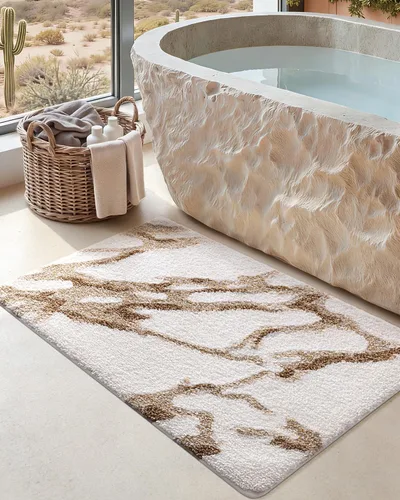 DEXI Alfombra de baño 17x30, antideslizante, lavable a máquina, de mármol, absorbente, gruesa, de microfibra, alfombra suave y lujosa para el piso