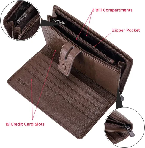 Miniatura 6 de Itslife Billetera para mujer, de gran capacidad, con bloqueo RFID, de cuero, para tarjetas de crédito, cartera con soporte para chequera