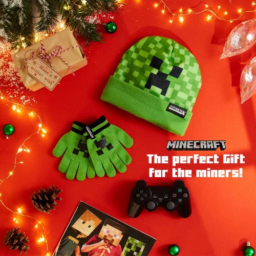 Miniatura 5 de Minecraft Conjunto de gorro o gorro y guantes para niños, conjunto de invierno para niños, gorro de invierno cálido, regalos de juegos para niños