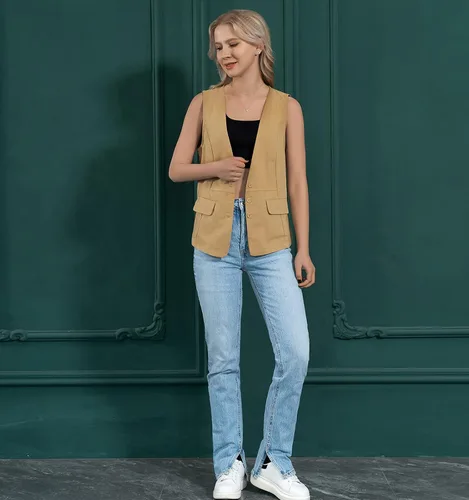 Miniatura 5 de Bnigung Chaleco de lino sin mangas para mujer, casual, holgado, cuello en V, chaqueta de chaleco