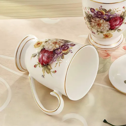 Miniatura 5 de Taza de Cerámica, Taza de Té de Porcelana de Hueso Fino, Tazas de Té para Mujeres, Taza de Té con Tapa, Adecuada para Hacer Té, Bebidas Frías