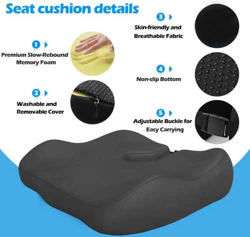 Miniatura 6 de Cojines de asiento extra densos para sillas de oficina, cojín de asiento ortopédico para silla de escritorio, automóvil, silla de ruedas, soporte