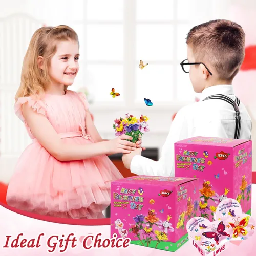 Miniatura 4 de PARSUP 30 piezas de regalos del día de San Valentín para niños, 6 bloques de construcción de flores artificiales diferentes con cajas de regalo