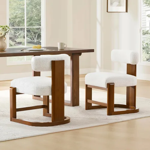 CHITA Juego de 2 sillas de comedor tapizadas con certificación FSC, modernas sillas de cocina y comedor de mediados de siglo, tela en perla (blanco,