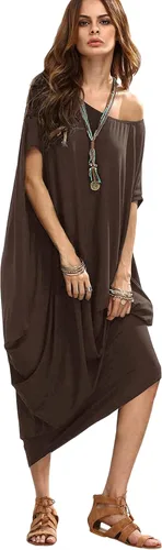 Miniatura 3 de Verdusa Vestido largo para mujer, con cuello estilo bote amplio, de gran tamaño, caftán, con manga murciélago