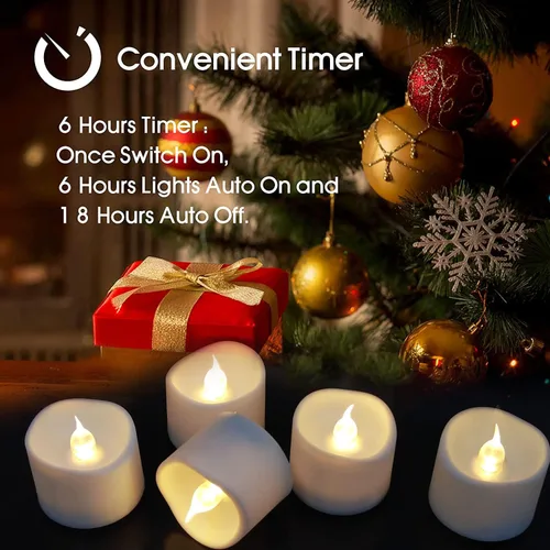 Miniatura 2 de Velas con luz de té LED sin llama con temporizador, 12 unidades, 6 horas de encendido y 18 horas de apagado en un ciclo de 24 horas, velas votivas a