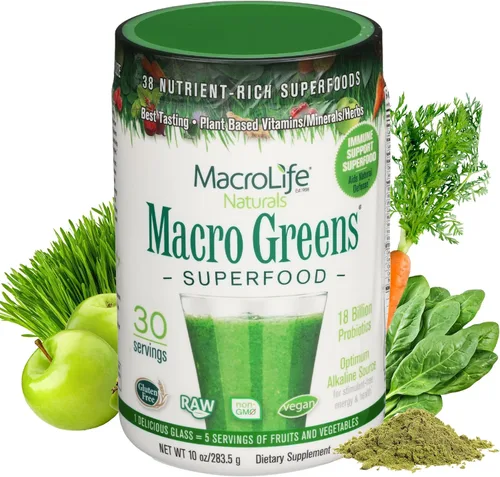 Miniatura 14 de MacroLife Naturals Macro Greens Powder 38 Superfood probiótico, antioxidante, enzima y suplemento herbal, inmunidad natural, energía