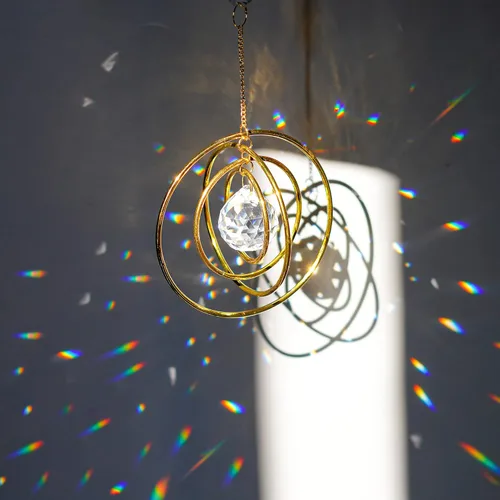 Miniatura 2 de Atrapasoles de Cristal Galaxia, Atrapasoles Colgante para Ventana de Arcoíris, Atrapasoles de Bola de Cristal Prisma con 4 Círculos de Latón