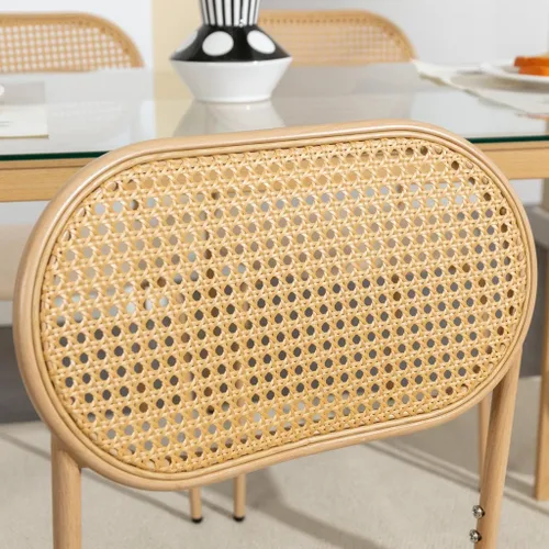 Miniatura 2 de COSVALVE Juego de 4 sillas de comedor boho con respaldo de ratán, asientos tapizados de caña y patas de metal, perfectas para cena, sala de estar