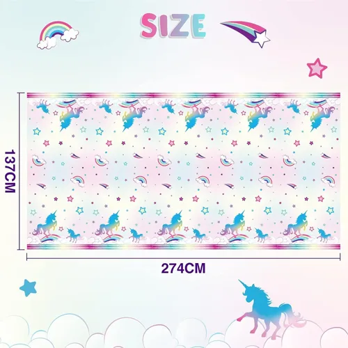 Miniatura 3 de WERNNSAI 2 manteles de unicornio – Decoración de cumpleaños de unicornio, mantel de arco iris, decoración de mesa de arco iris para niños y niñas