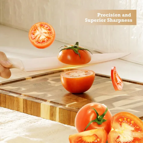 Miniatura 3 de Juego de 8 cuchillos de cocina con afilador, apto para lavavajillas, acero inoxidable alemán con mango ergonómico antideslizante Beige