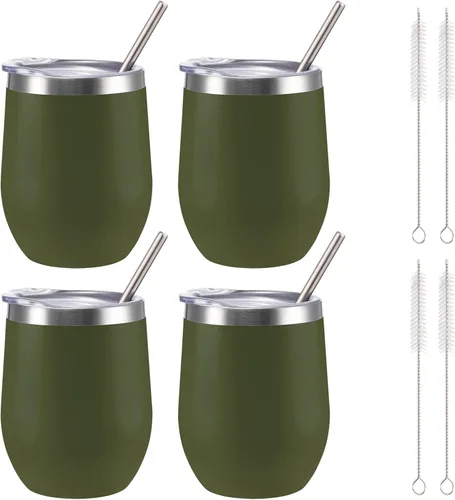 Miniatura 36 de Vaso de vino aislado de 12 onzas con tapa y pajita, vaso de vino de acero inoxidable sin tallo de doble pared, vaso de vino al vacío a granel