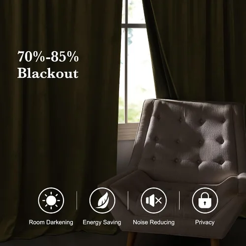 Miniatura 36 de RYB HOME Cortinas opacas de terciopelo para dormitorio, aislamiento térmico, privacidad, luz solar, bloqueo de calor, cortinas lujosas con bolsillo