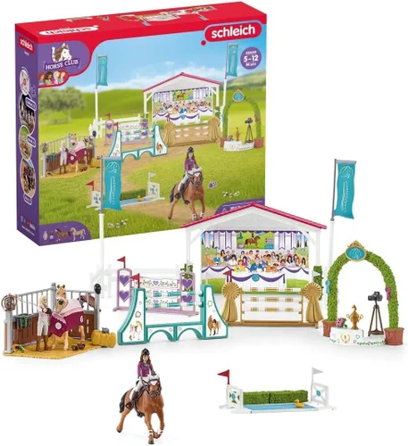 Schleich Horse Club — juego de 86 piezas para torneo de amistad, juego de caballos con figura de yegua árabe y 2 muñecas, juguetes de caballos para
