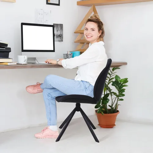 Miniatura 6 de Silla de oficina giratoria de terciopelo de 19 pulgadas, sin ruedas, tapizada sin brazos, sillas de escritorio modernas con patas cruzadas, sin