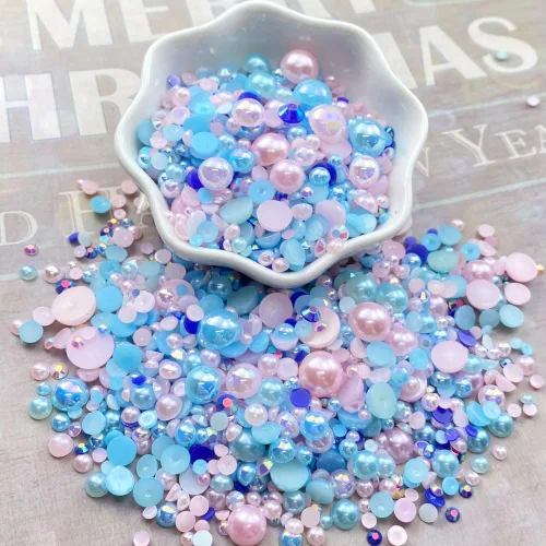 Miniatura 3 de Diamantes de imitación de resina mixta de 3.53 oz con parte trasera plana, perlas semicirculares, tamaños mixtos de 0.116 a 0.394 pulgadas