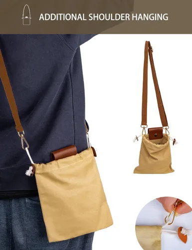 Miniatura 3 de Foraging Bag Adjustable Shoulder Strap Canvas Foraging Pouch for Hiking, Bushcraft, Collapsible Belt Bag for Collecting Mushrooms, Rocks, Seashells