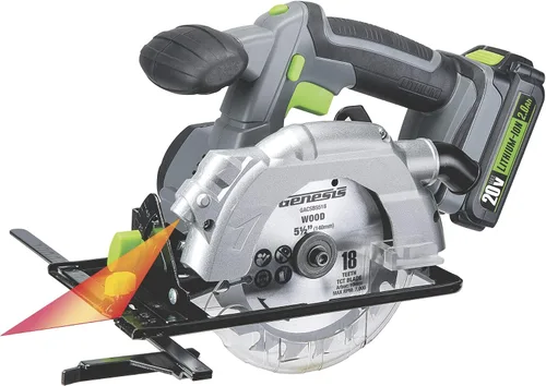 Genesis GLCS2055A - Sierra circular inalámbrica de iones de litio de 20 V de 5 1/2 pulgadas con guía láser incorporada, freno eléctrico, hoja con