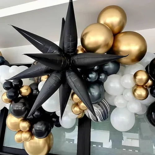 Miniatura 5 de Globos de estrella negra, 12 unidades, globos de explosión de estrella de aluminio de 27/22 pulgadas, globo de cono de Mylar de espiga grande