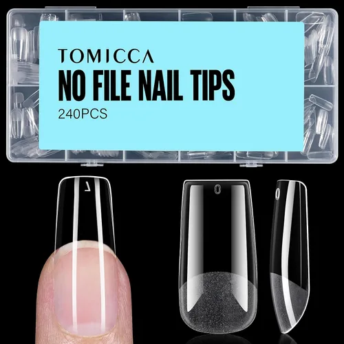 Miniatura 14 de TOMICCA Puntas de uñas de almendra extra cortas, 240 unidades, 15 tamaños, puntas de uñas de gel transparente preformadas, no necesita lima, uñas
