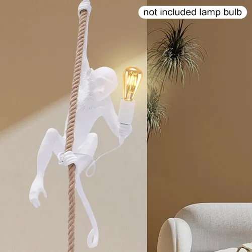 Lámpara colgante de resina vintage con cuerda de cáñamo de mono, decoración artística creativa en forma de mono, lámpara colgante de techo