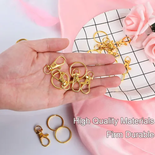 Miniatura 5 de SANNIX 60 piezas de ganchos giratorios dorados con llaveros, ganchos de clip para llavero, anillos para llavero, cierres de pinza de langosta