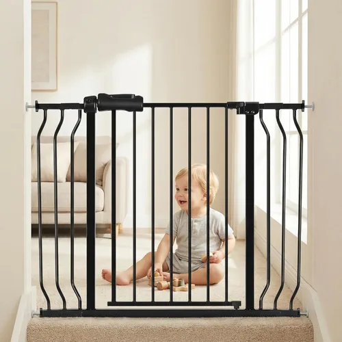 Miniatura 29 de HOOEN Puerta de bebé extra ancha para puertas y escaleras, puerta de bebé blanca montada a presión, puerta de paso para niños o mascotas, puertas