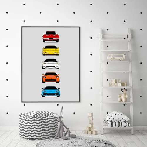 Miniatura 5 de Custom Car Posters Póster hecho a mano compatible con Chevy Corvette Z06 Generations e impresión de Chevrolet Corvette C2 C5 C6 C7 C8 Z15 Multi