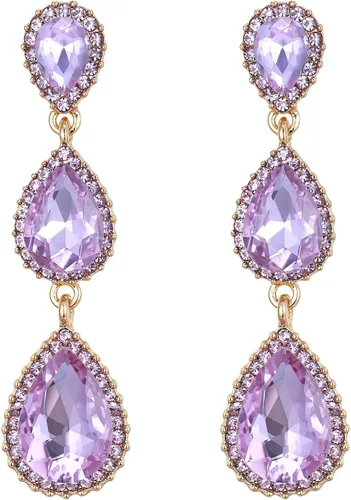 Miniatura 140 de EleQueen Pendientes de cristal austriaco en tono dorado para mujer, forma de pera de 2.5 pulgadas, color esmeralda