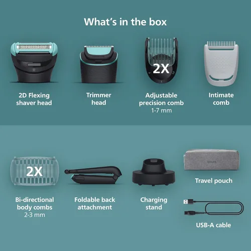 Miniatura 3 de Philips Bodygroom serie 7000, recortadora de ingle y cuerpo a prueba de ducha para hombres, aseo corporal preciso, peine ajustable, seguro incluso