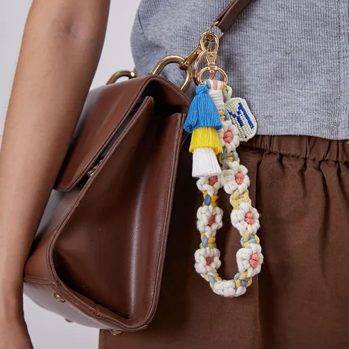 Miniatura 2 de Bisanzoya Beaded Keychain with Tassel, Silicone Key Ring Bracelet, Cute Boho Car Key Chain Wristlet for Women