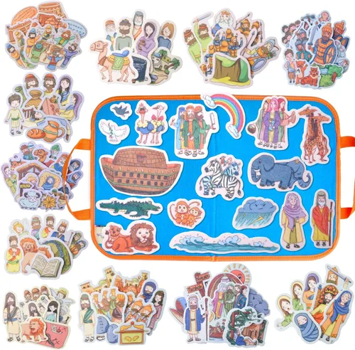 CHEFAN Paquete de 12 Piezas de Historias Bíblicas para Tablero de Fieltro, Historias de Tablero de Franela para Actividades Preescolares Incluye una