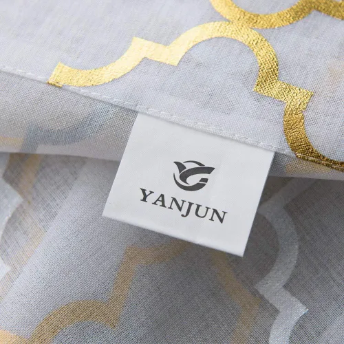 Miniatura 6 de YJ YANJUN Cortinas traslúcidas de 63 pulgadas de largo, cortinas de gasa metálicas doradas y blancas para dormitorio, diseño moderno marroquí