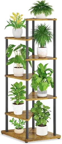 Miniatura 13 de iDavosic.ly Soporte alto para plantas con luces de cultivo para macetas grandes y resistentes, estante de flores de esquina interior de 4 niveles