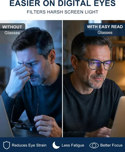 Miniatura 4 de EASY READ 2 pares de anteojos de lectura de estilo deportivo para hombres, rectangulares TR90 con bloqueo de luz azul con bisagra de resorte
