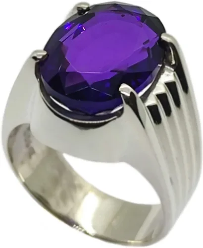 Oval Cut 12 Carat Deep Purple Amethyst Mens Plain Ring Sterling Silver 925 Handmade Amethyst Ring Gift for Him