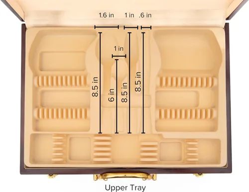 Miniatura 4 de Caja de almacenamiento de cubiertos con cajón, para juegos de hasta 75 piezas, estuche de alto brillo con tapa y asas chapadas en oro, baúl