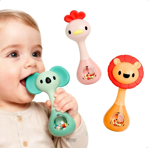 iPlay, iLearn Juguete Sonajero para Bebé, Juguetes Sensoriales de Dentición para Bebés 3-6-12 Meses, Set de Sonajeros de Animales para Desarrollo