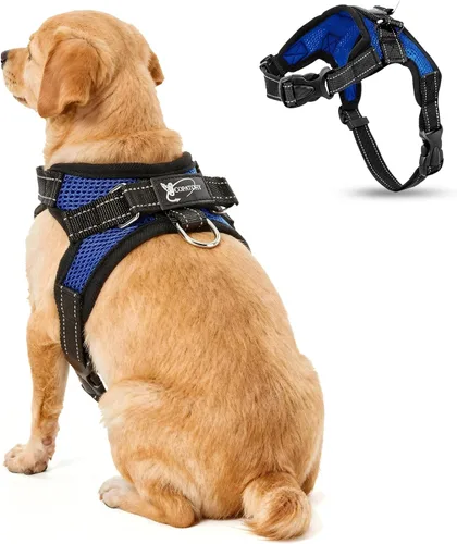Miniatura 29 de Arnés ajustable reflectante para perro con asa evita tirones, XXS, Negro