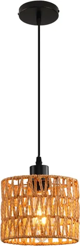 Lámpara Colgante Tejida Candelabro Bohemio, Luces Colgantes de Ratán Isla de Cocina, Iluminación Colgante de Granja con Pantalla de Mimbre Tejida a